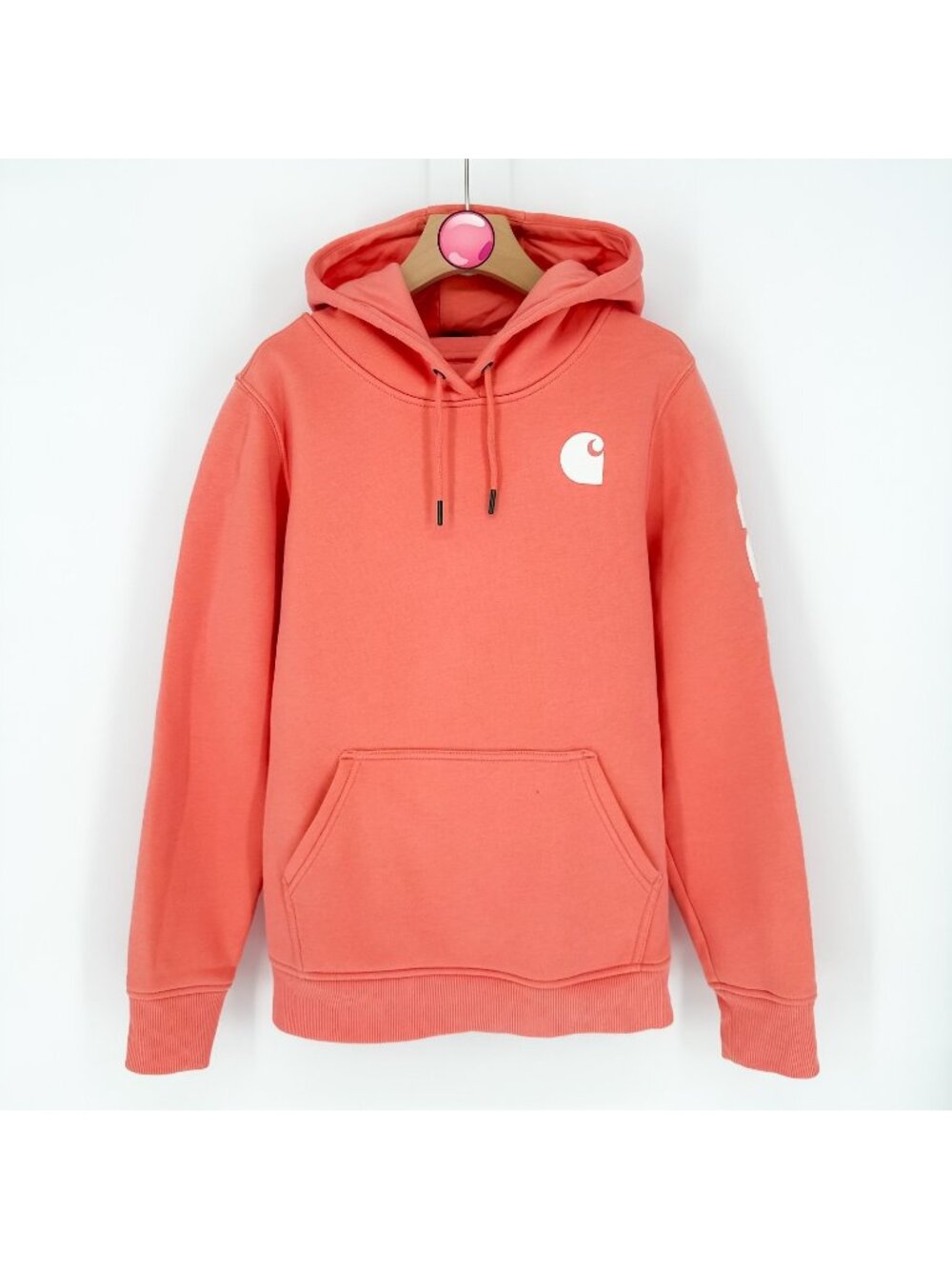 Carhartt Hoodie Womens M Relaxed Fit Midweight Logo Sleeve Coral Sweatshirt NWOT
